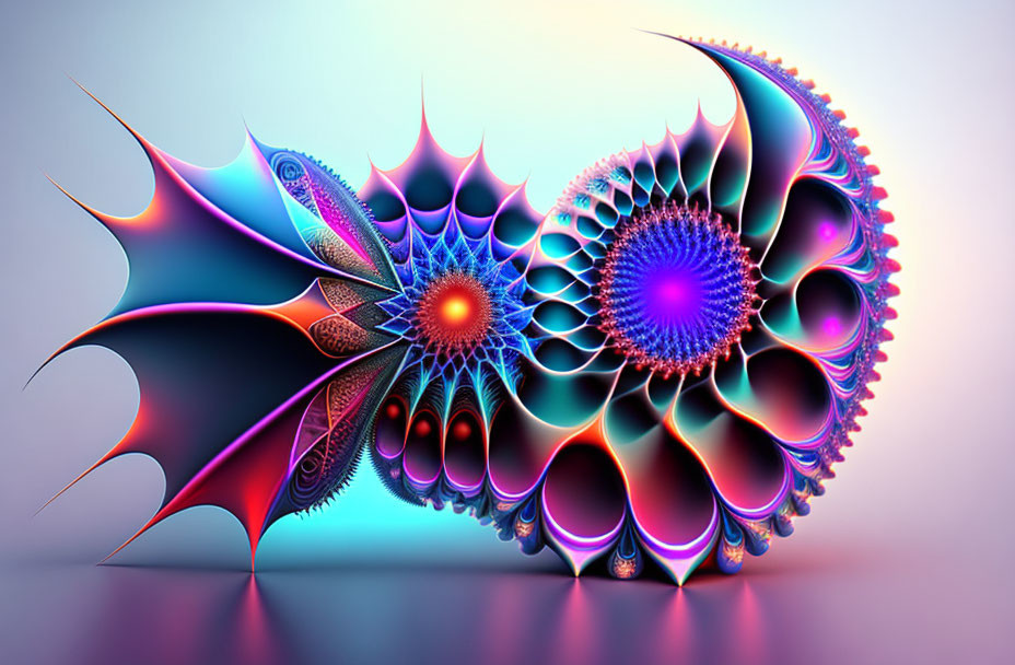 Colorful Fractal Art: Abstract Symmetric Patterns of Fantastical Sea Creatures