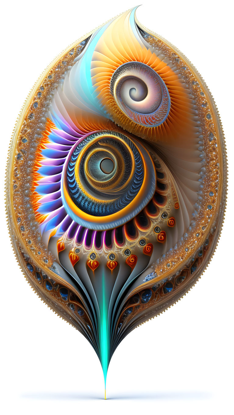 Colorful digital fractal art: Abstract peacock feather design