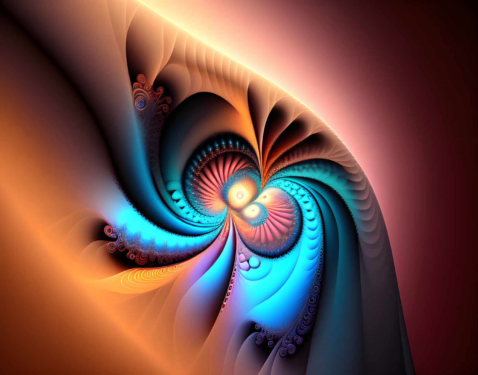 Colorful Abstract Fractal Art: Blue, Orange, Black Patterns