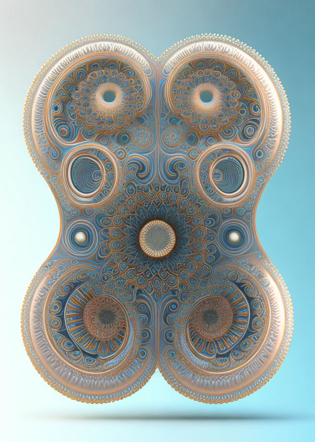 Symmetrical 3D Fractal Design in Blue, Bronze, Cream