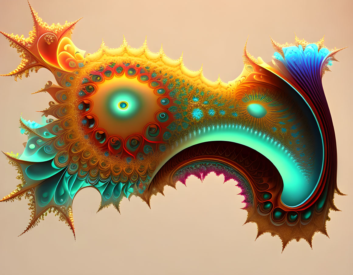 Colorful Fractal Art: Abstract Organic Form with Eye Motif