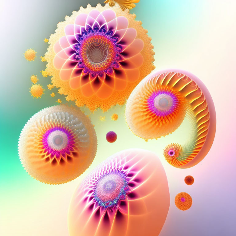 Colorful Fractal Spheres in Pink, Orange, and Purple