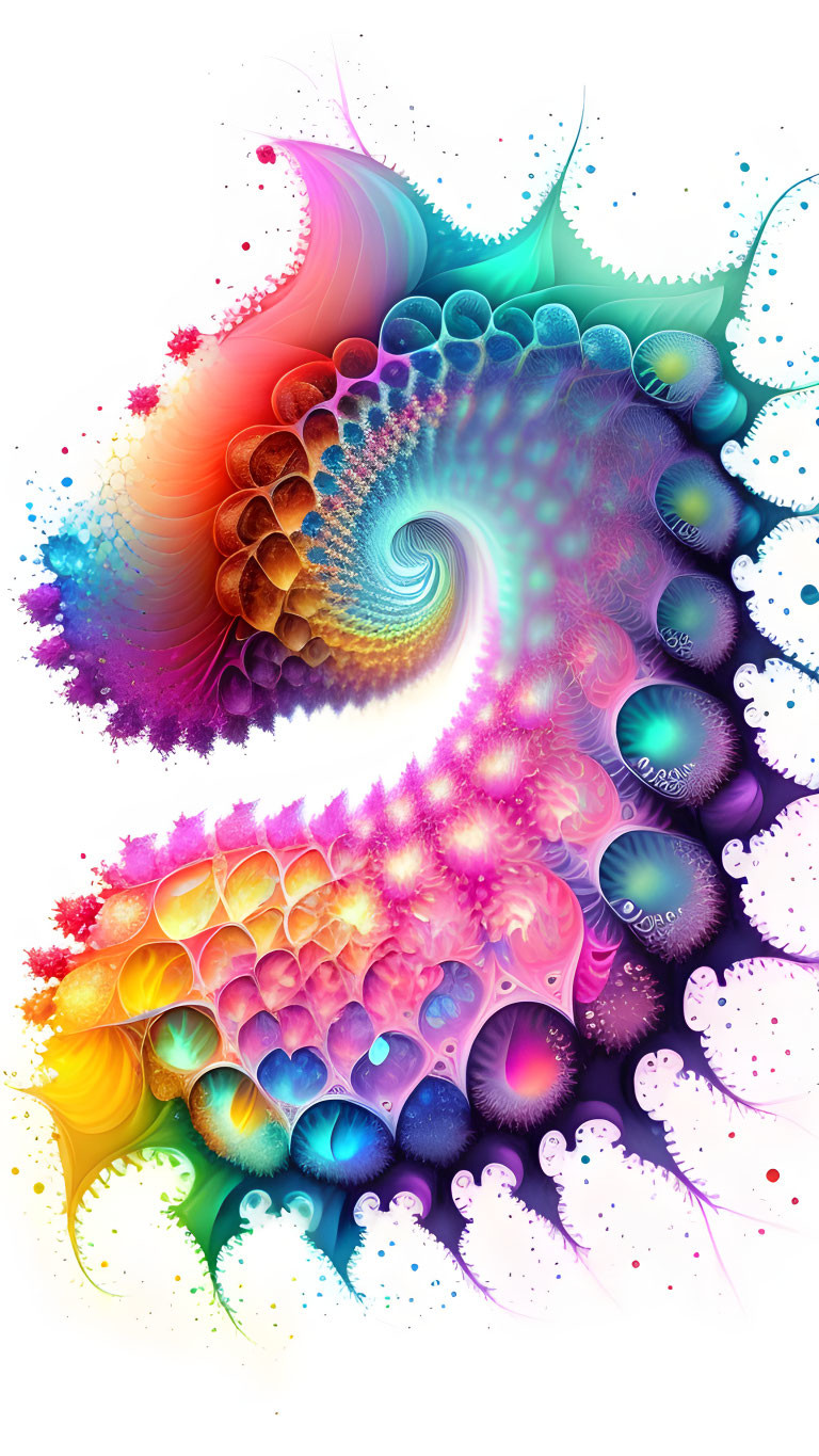 Colorful swirling fractal pattern with rainbow colors and intricate shapes