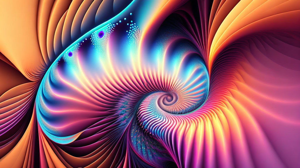 Colorful Spiral Fractal Art in Orange, Blue, and Purple