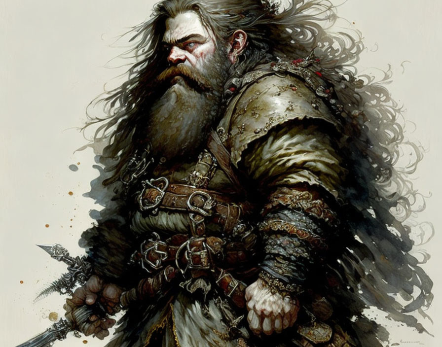 Detailed Armor Clad Dwarf Gripping War Axe