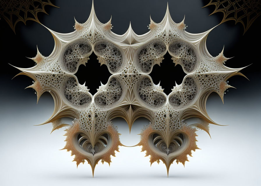 Symmetrical Fractal Design with Spiky Patterns on Dark Background