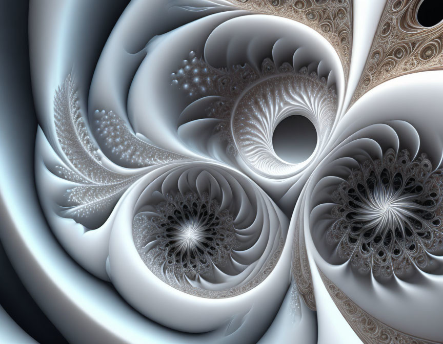 Intricate Monochromatic Fractal Design with Swirling Patterns