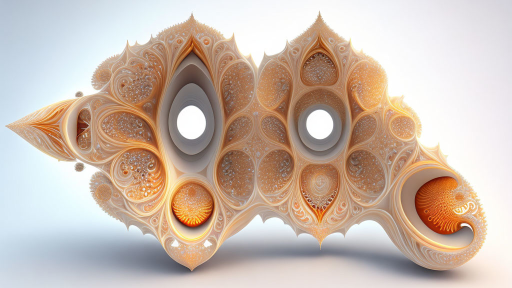 Intricate Organic-Shaped Fractal Art in Warm Orange and Cream