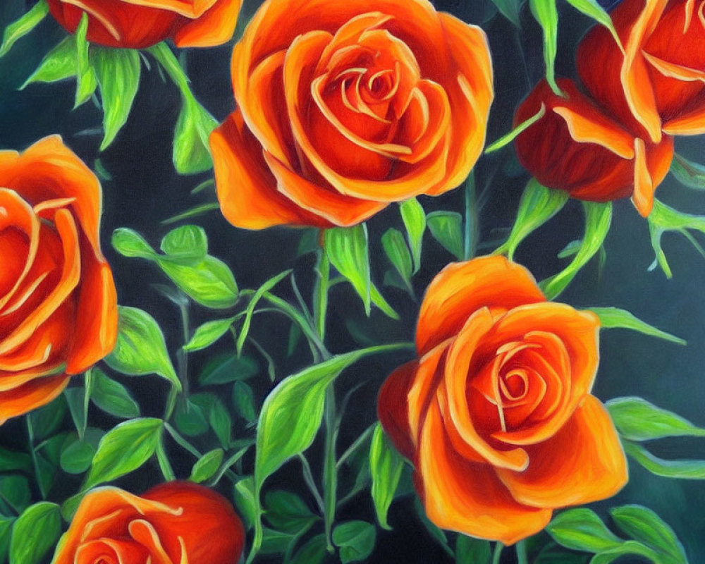 Orange Roses Painting on Dark Background