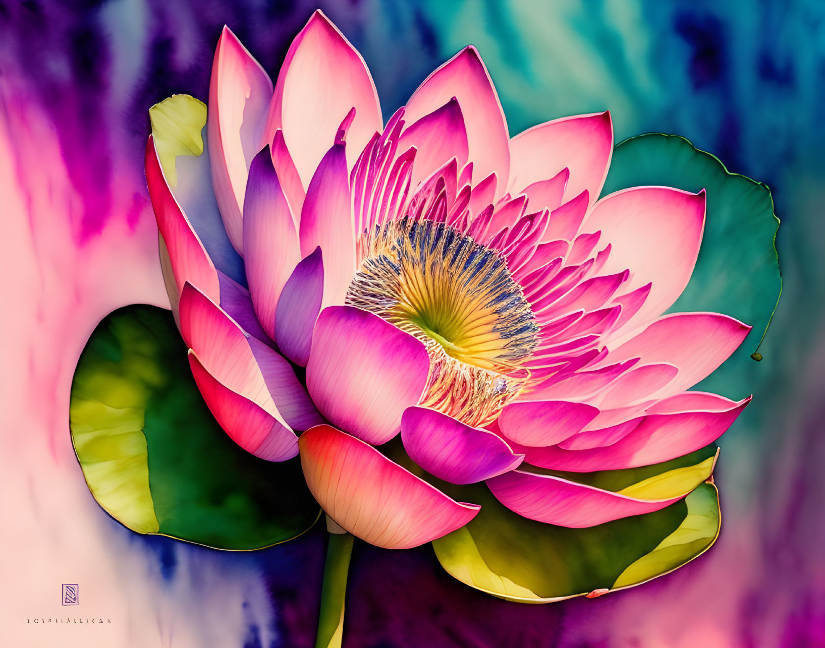 Colorful Lotus Flower with Insect on Leaf in Vibrant Image