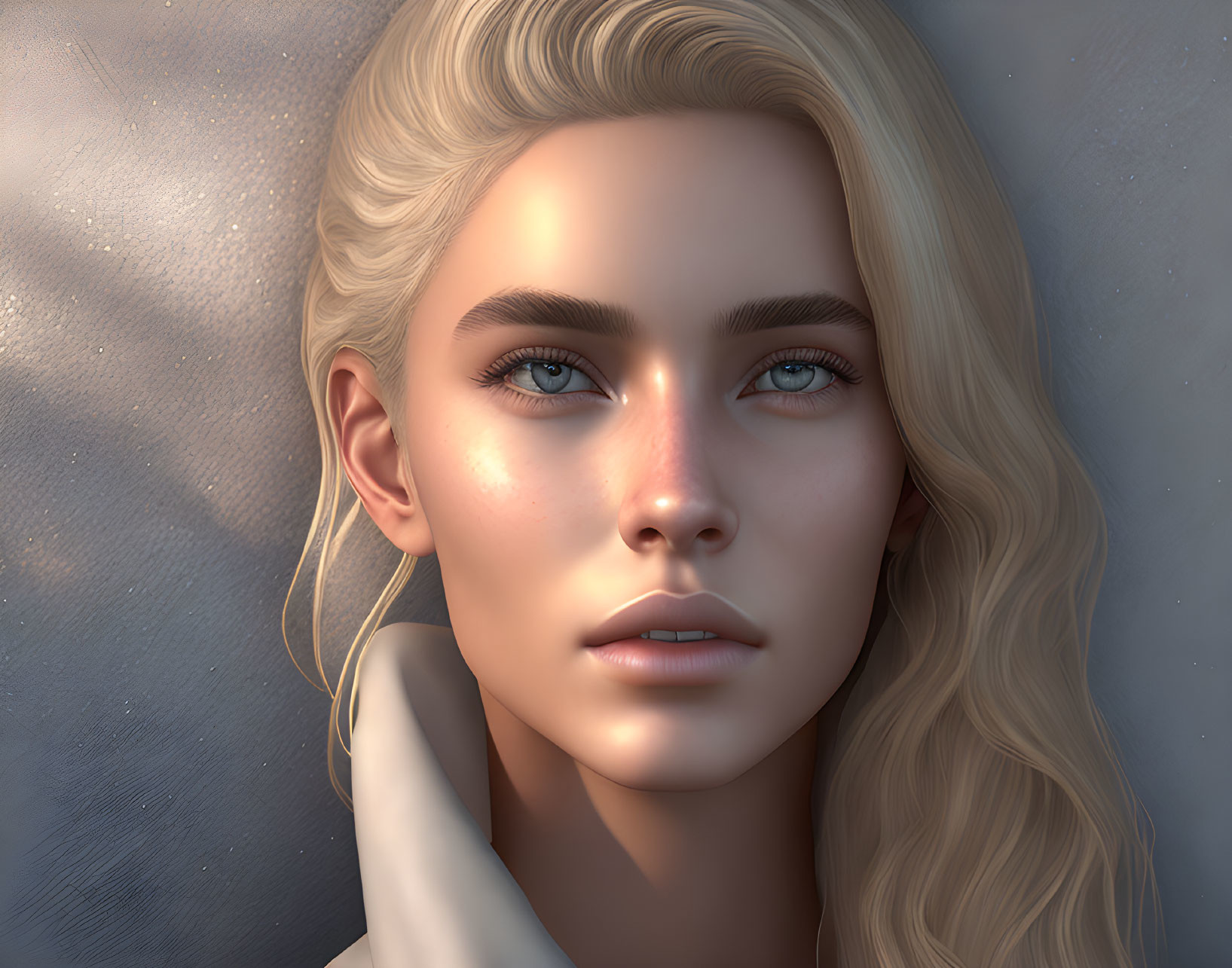 Blonde Woman with Blue Eyes in Sunlight