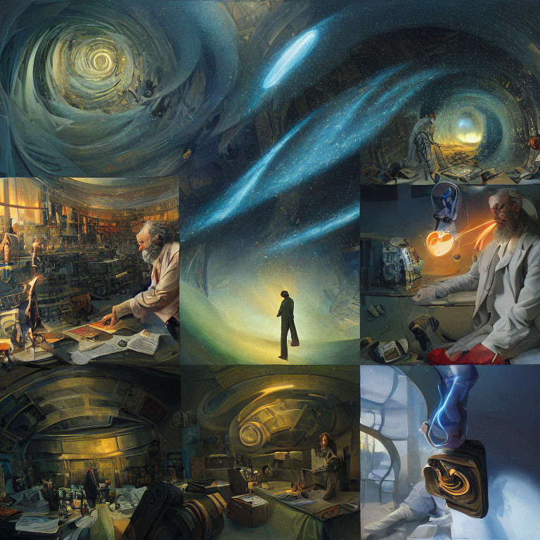 Nine Surreal Illustrations of Individual in Cosmic Environments