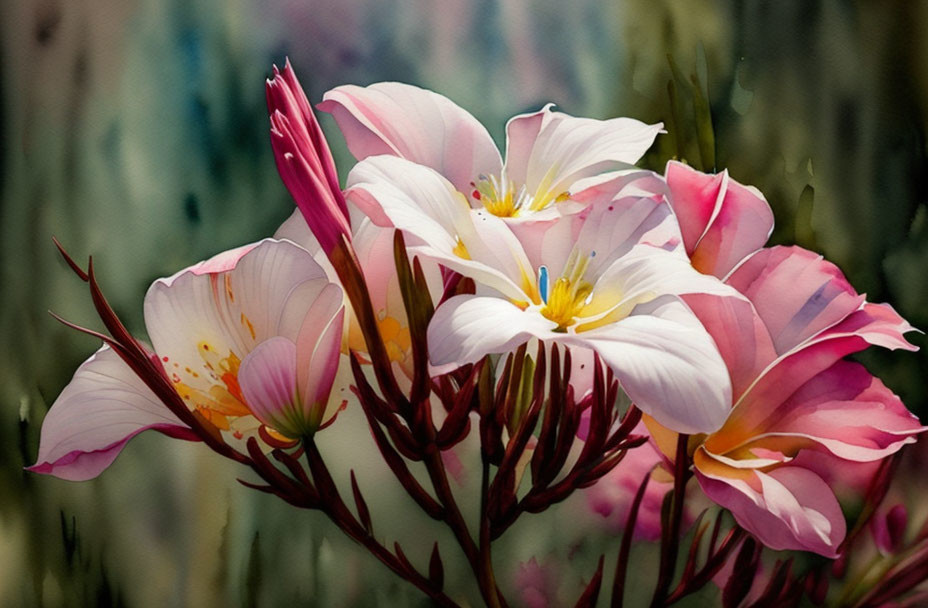 Pink and White Tulips with Soft Focus Background