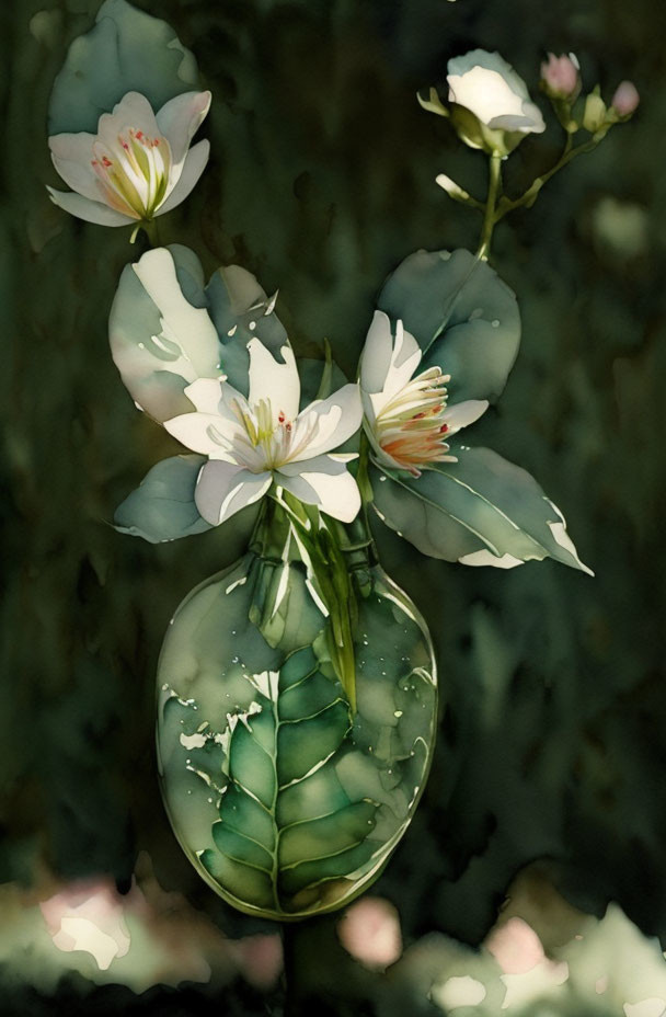 White Flowers in Transparent Vase on Dark Background