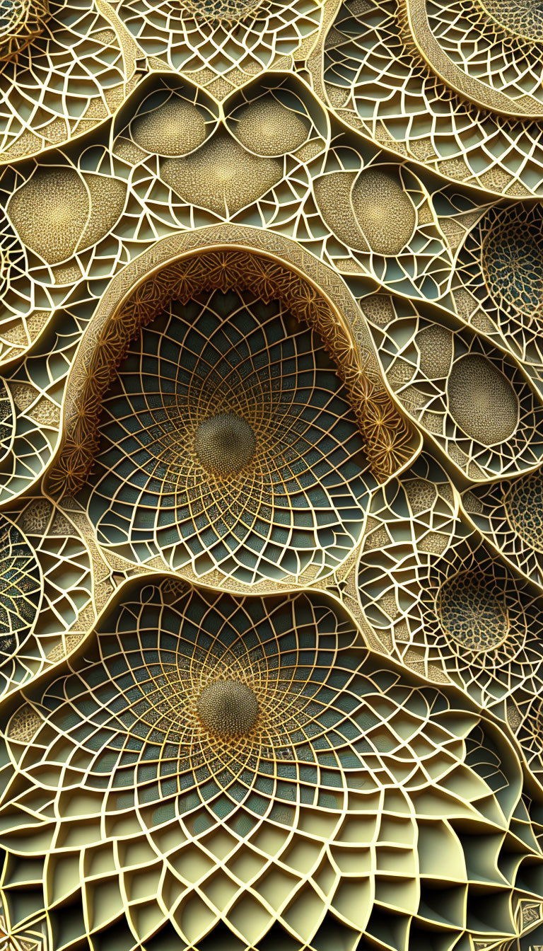 Intricate Golden Fractal Pattern with Geometric Designs