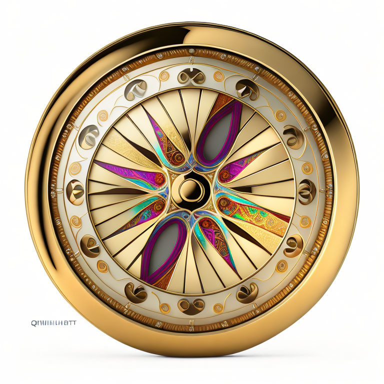 Intricate Golden Wheel with Vibrant Colors and Luxurious Design