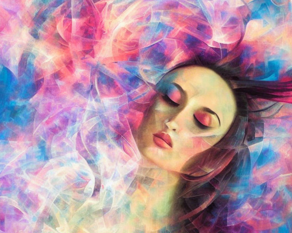 Colorful Abstract Painting of Woman in Dreamlike State