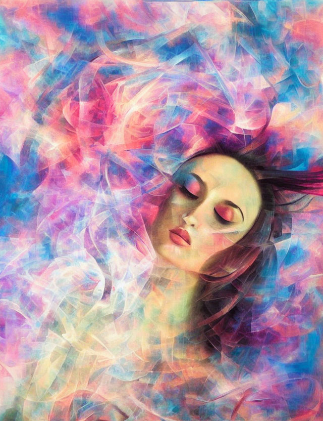 Colorful Abstract Painting of Woman in Dreamlike State