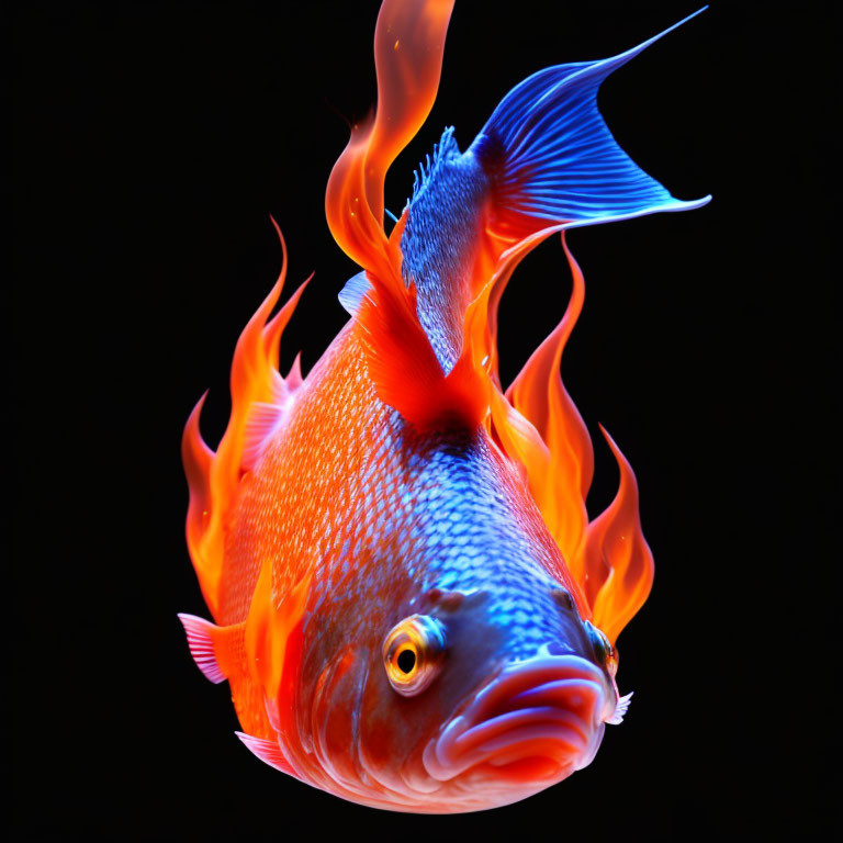 Colorful Flame-Patterned Fish on Dark Background