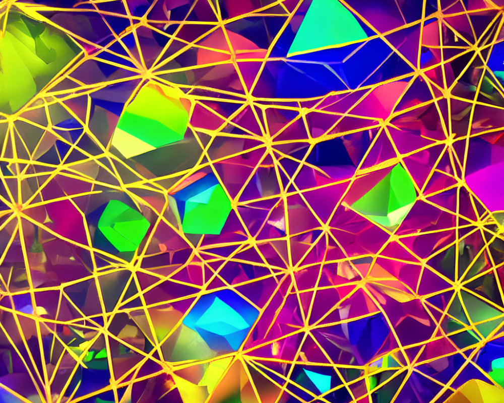 Vibrant Abstract Colorful Background with Gold Network Lines