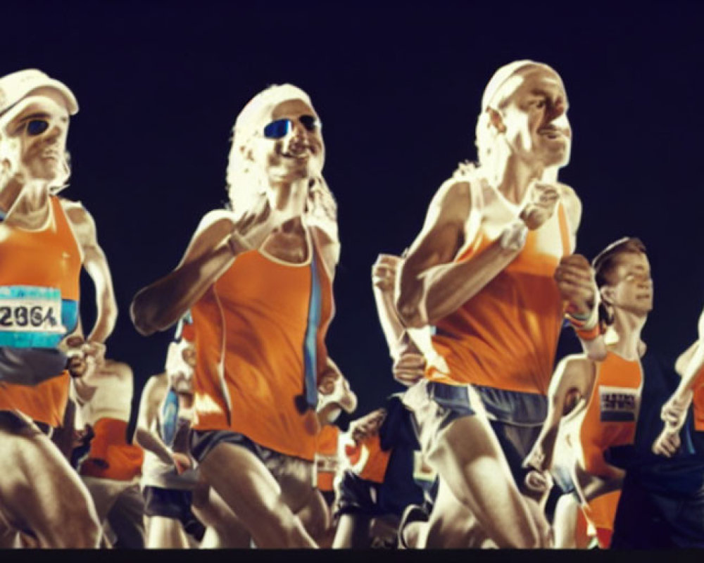 Group of Runners in Race with Motion Blur and Sunglasses