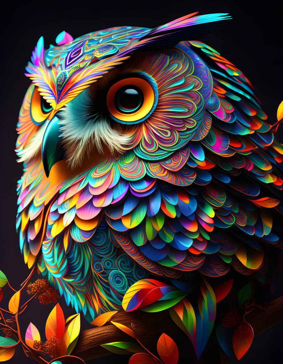 Colorful Owl with Intricate Feather Patterns and Design