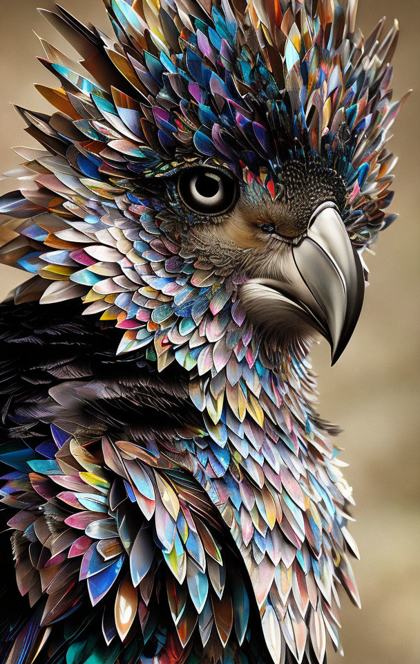 Colorful Bird Close-Up with Iridescent Feathers and Sharp Beak