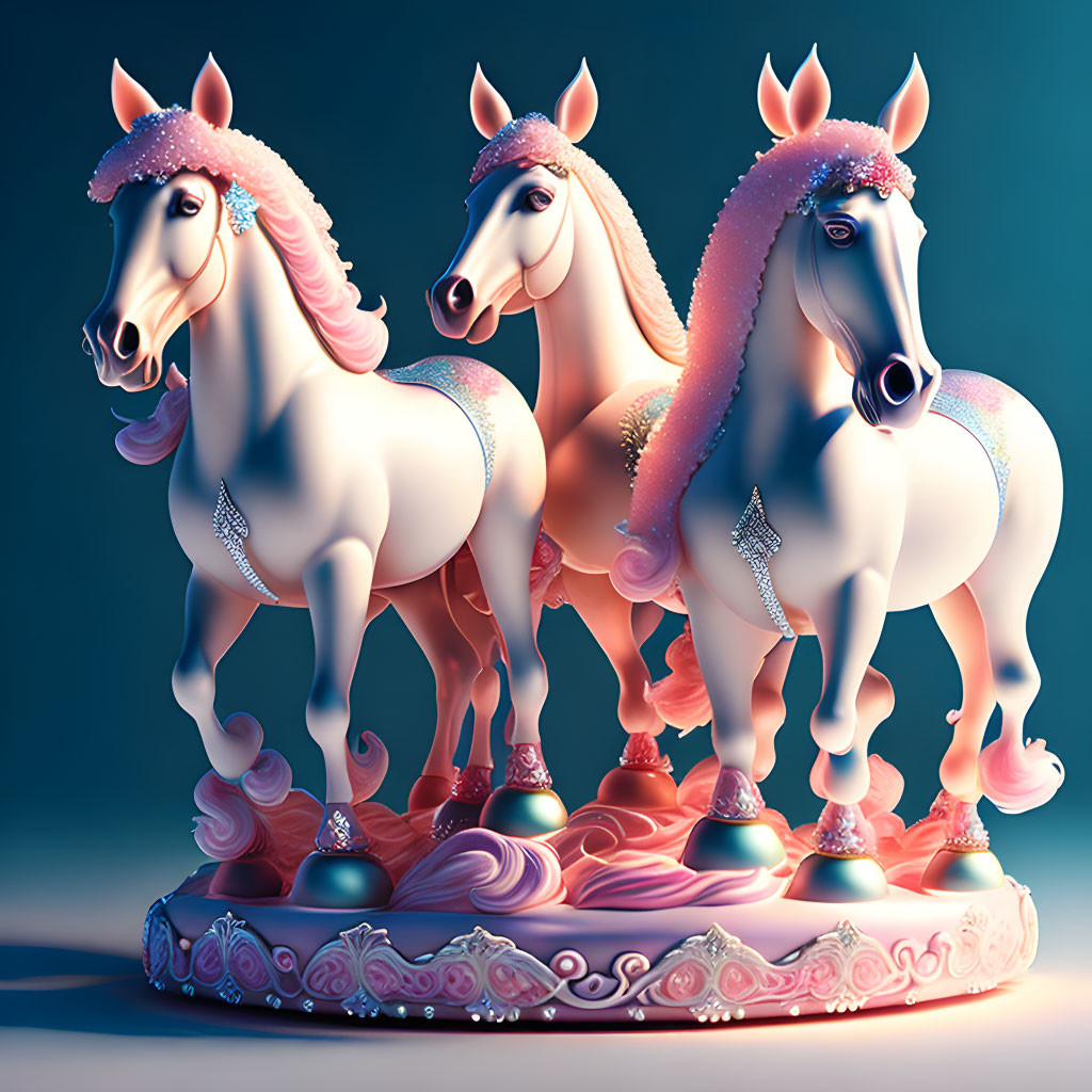 Colorful Carousel Horses with Pink and Purple Details