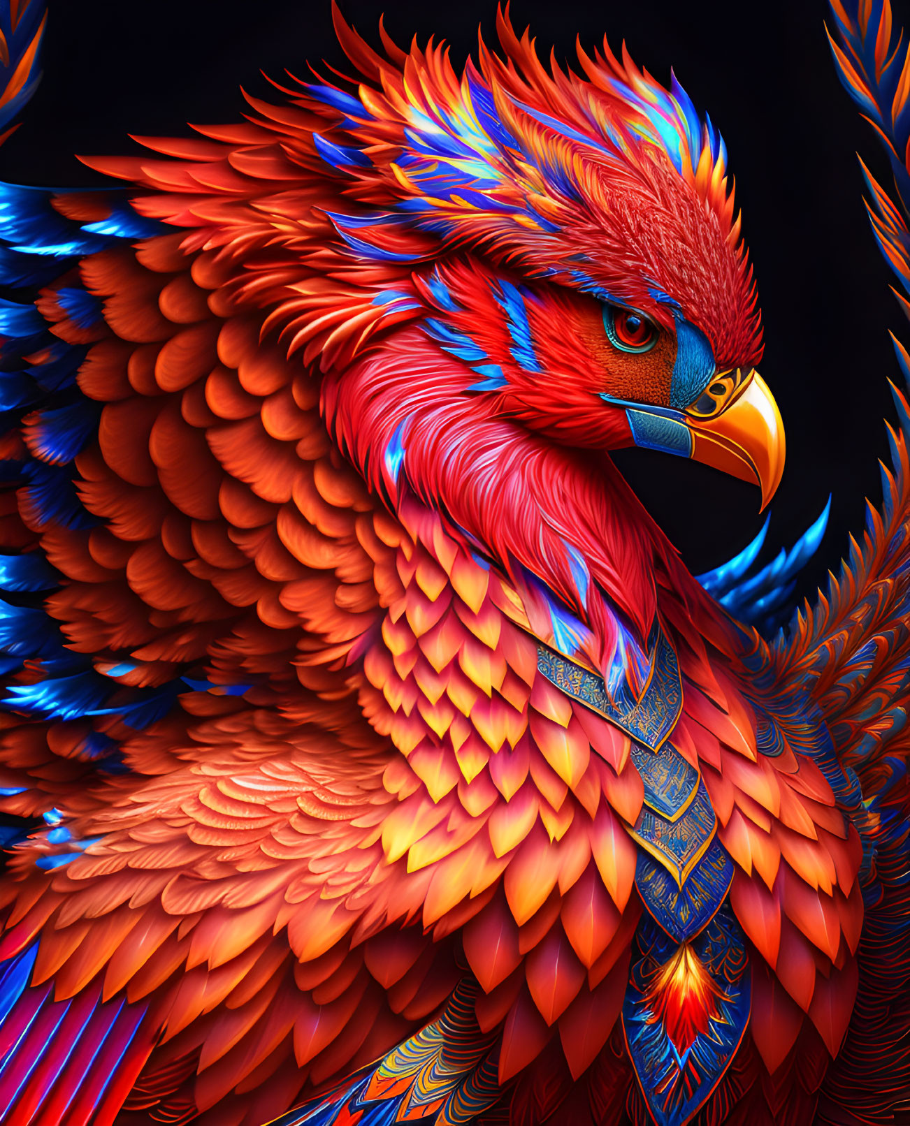 Colorful Stylized Eagle Illustration on Dark Background