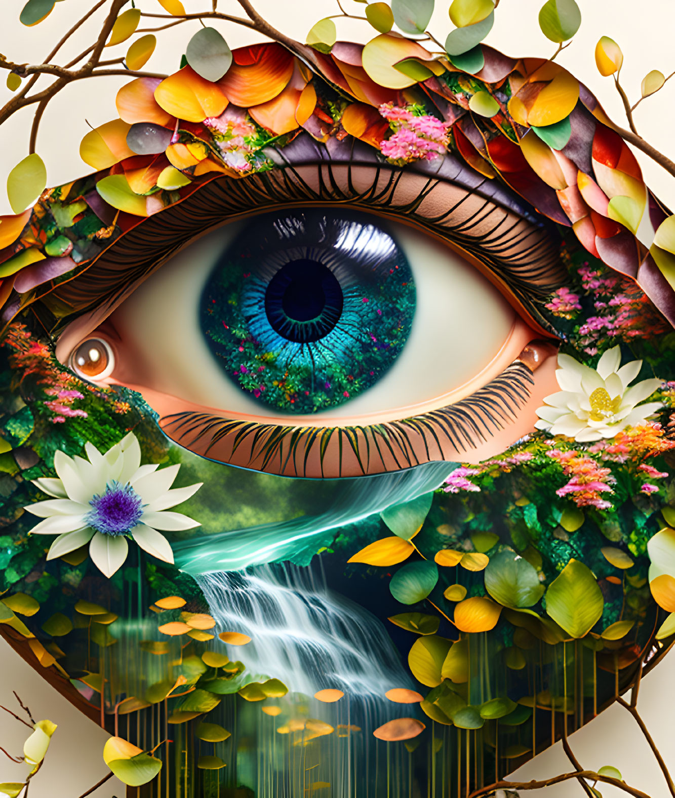 Digital artwork: Human eye integrated with nature elements