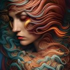 Colorful surreal portrait of a woman with flowing, multi-colored hair