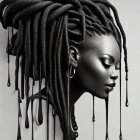 Stylized digital portrait of female figure with colorful dreadlocks