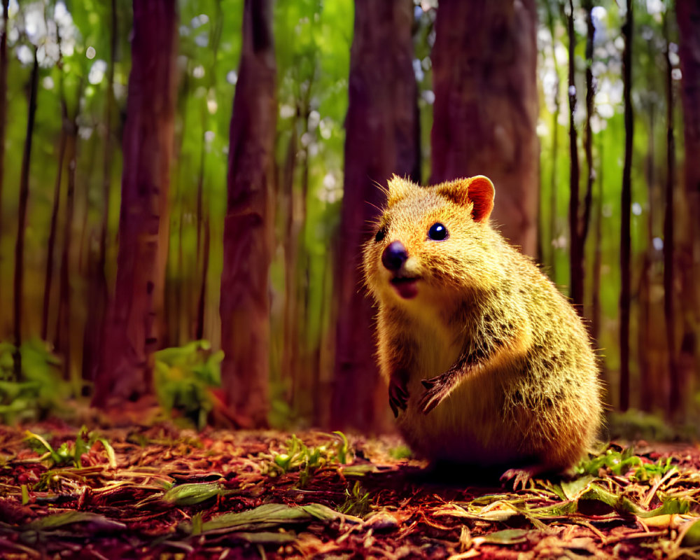 Quokka in Forest Setting with Vibrant Foliage