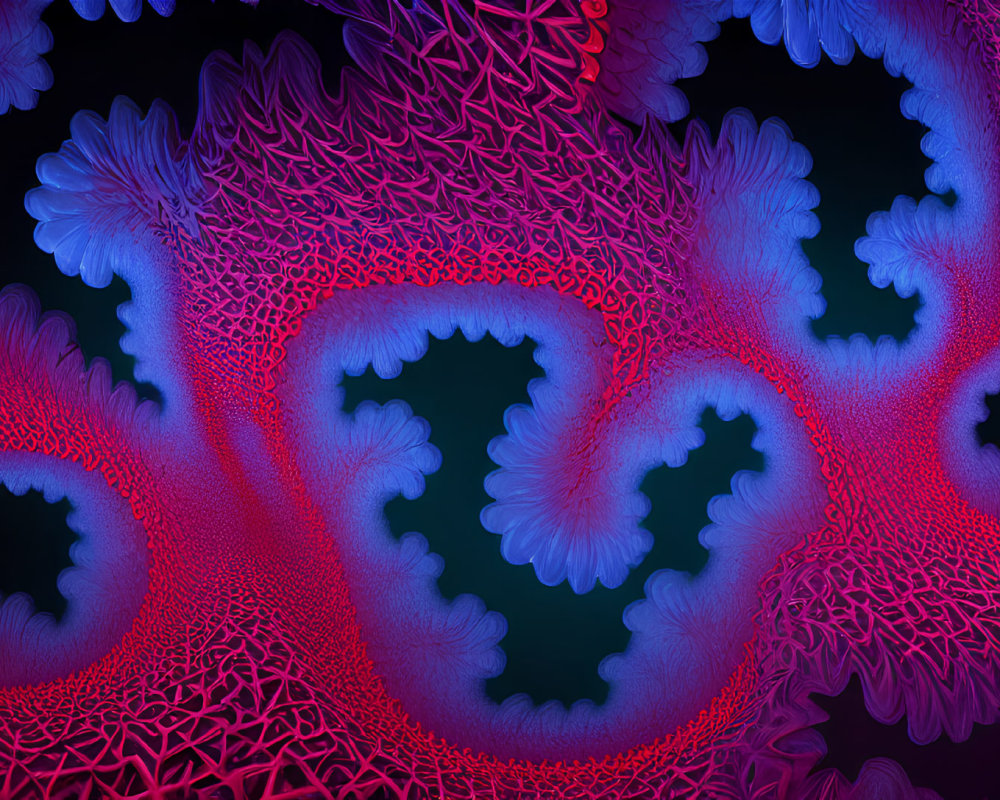 Vibrant Red and Blue Fractal Art Resembling Coral and Sea Life