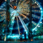 Abandoned ferris wheel under dark, cloudy sky