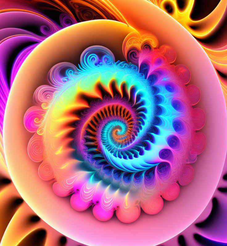 Multicolored fractal spiral with warm and cool tones