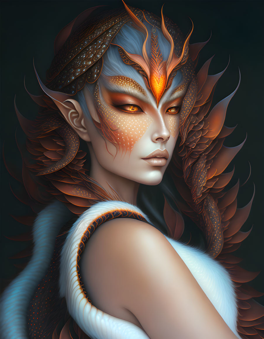 Fantasy portrait of a woman with ornate headdress and mystical aura