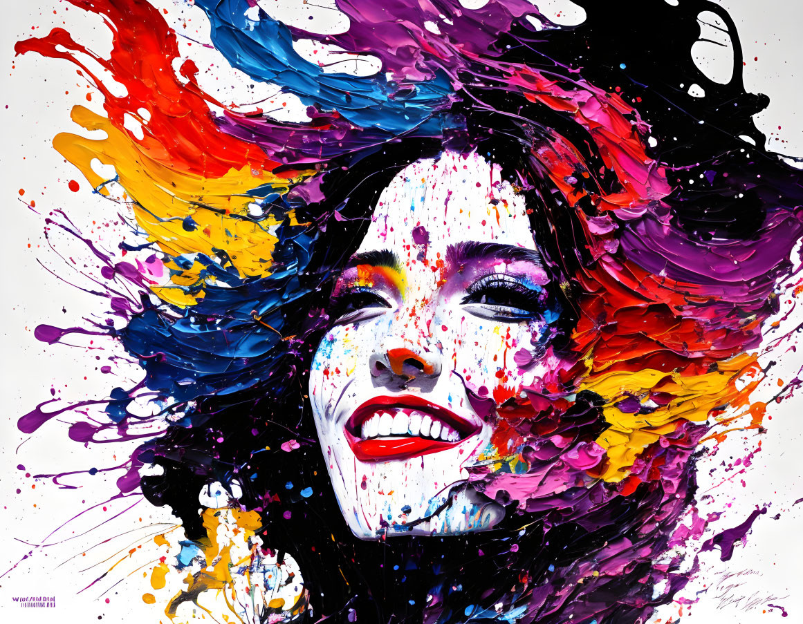 Colorful Painting of Smiling Woman with Dynamic Brush Strokes