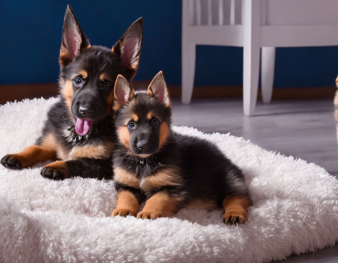 Black and Tan German Shepherd Puppies Resting on White Rug