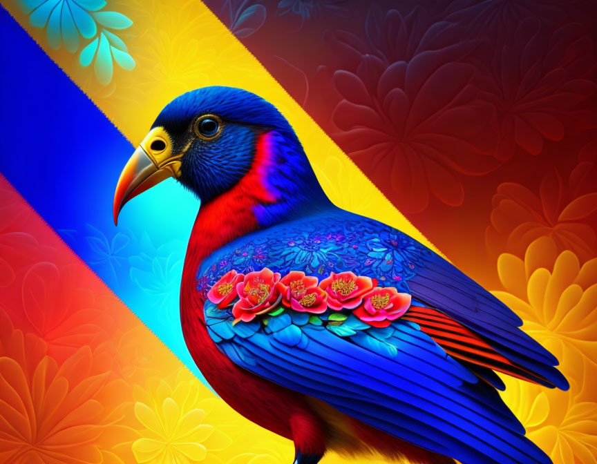 Colorful Parrot Artwork with Floral Patterns on Wings