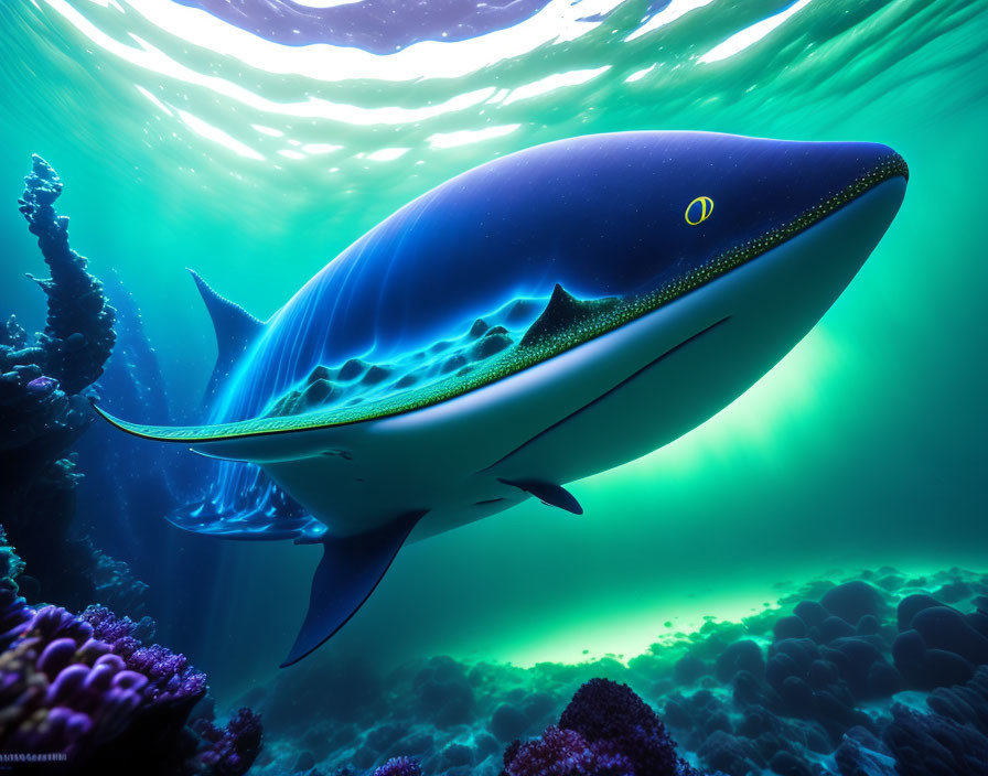 Giant Whale Shark Swimming in Sunlit Ocean Depths