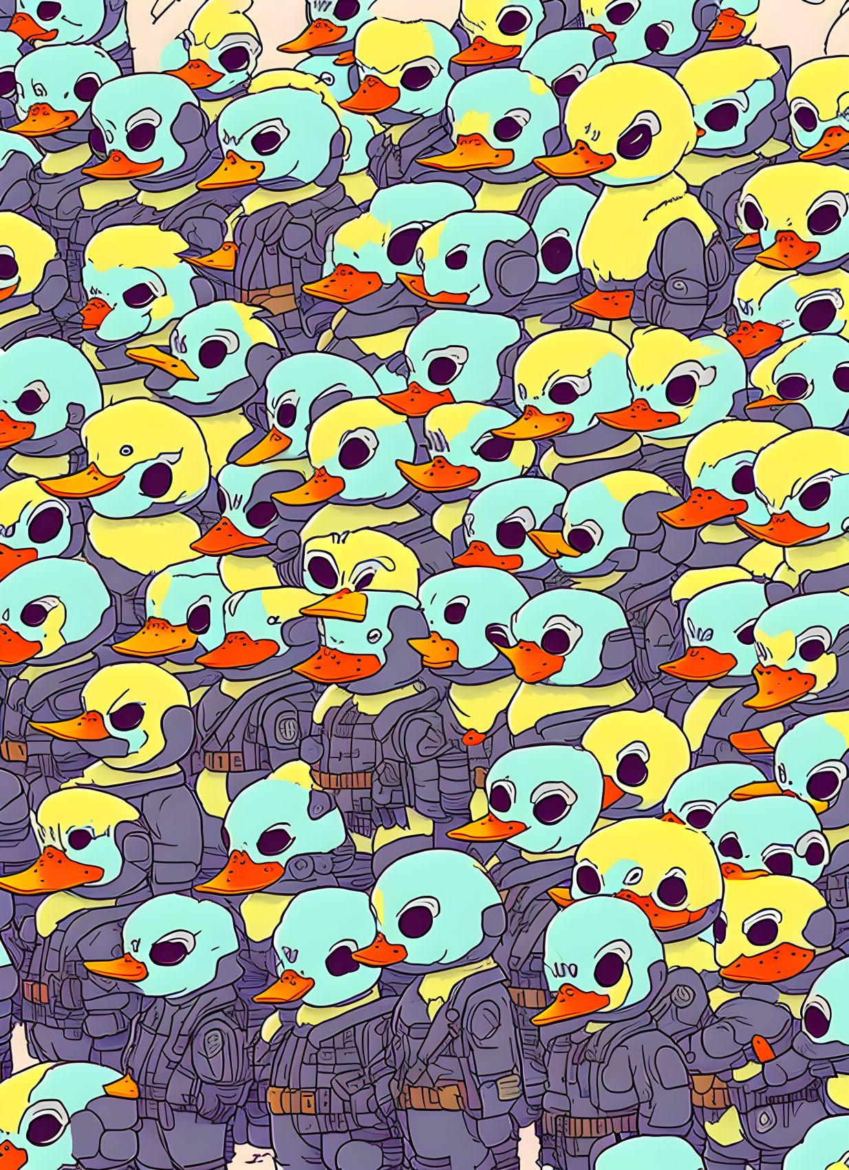 Vibrant Cartoon Duck Pattern on Pale Background