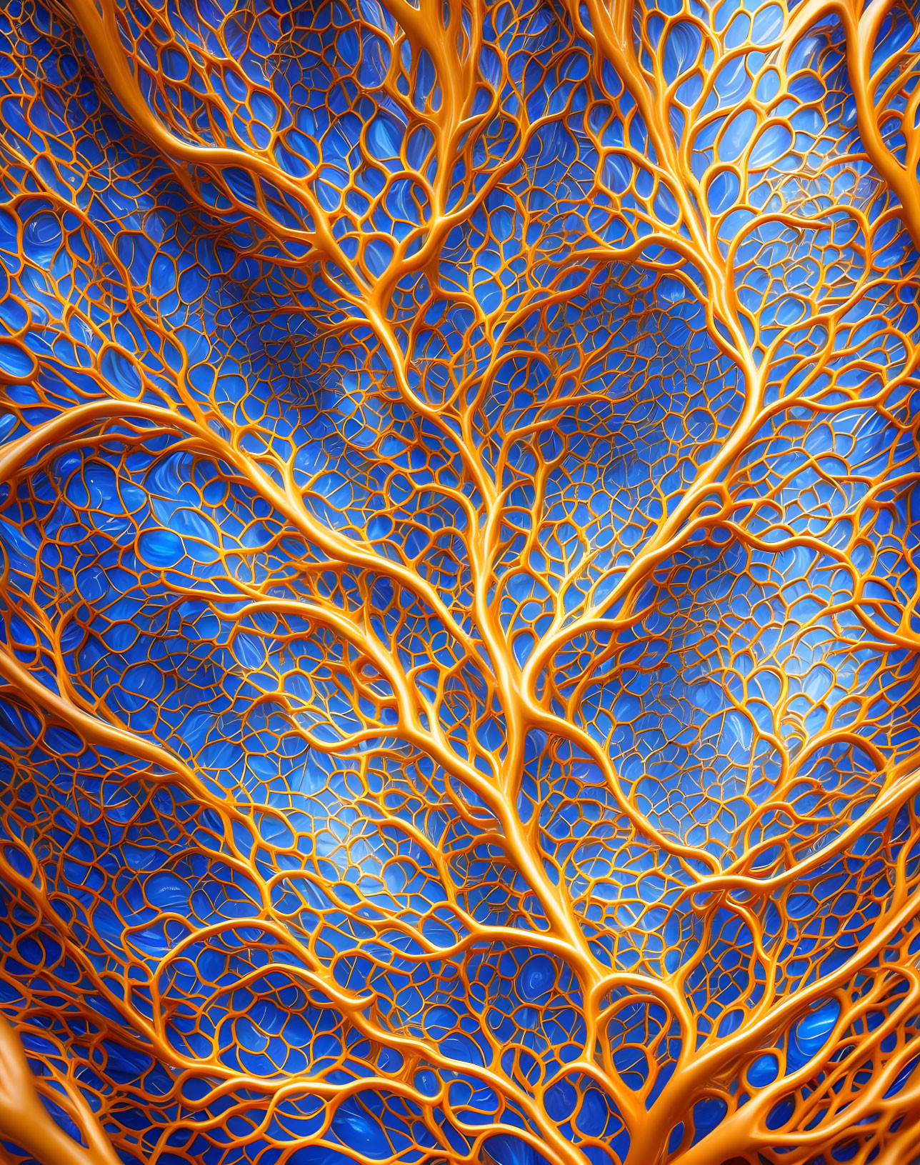 Abstract Neural Network Artwork in Orange and Blue