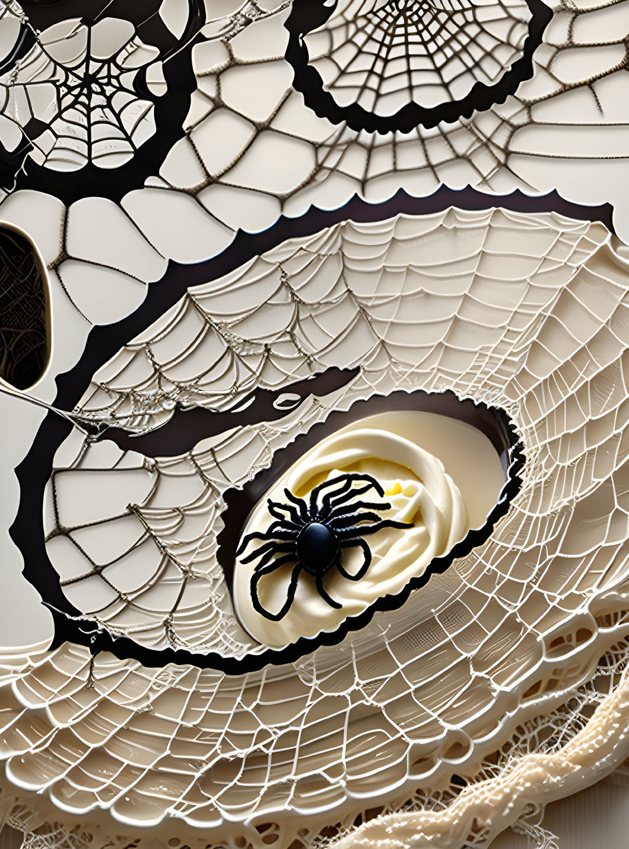 Intricate White Paper Art: Spiderweb Layers with Black Spider