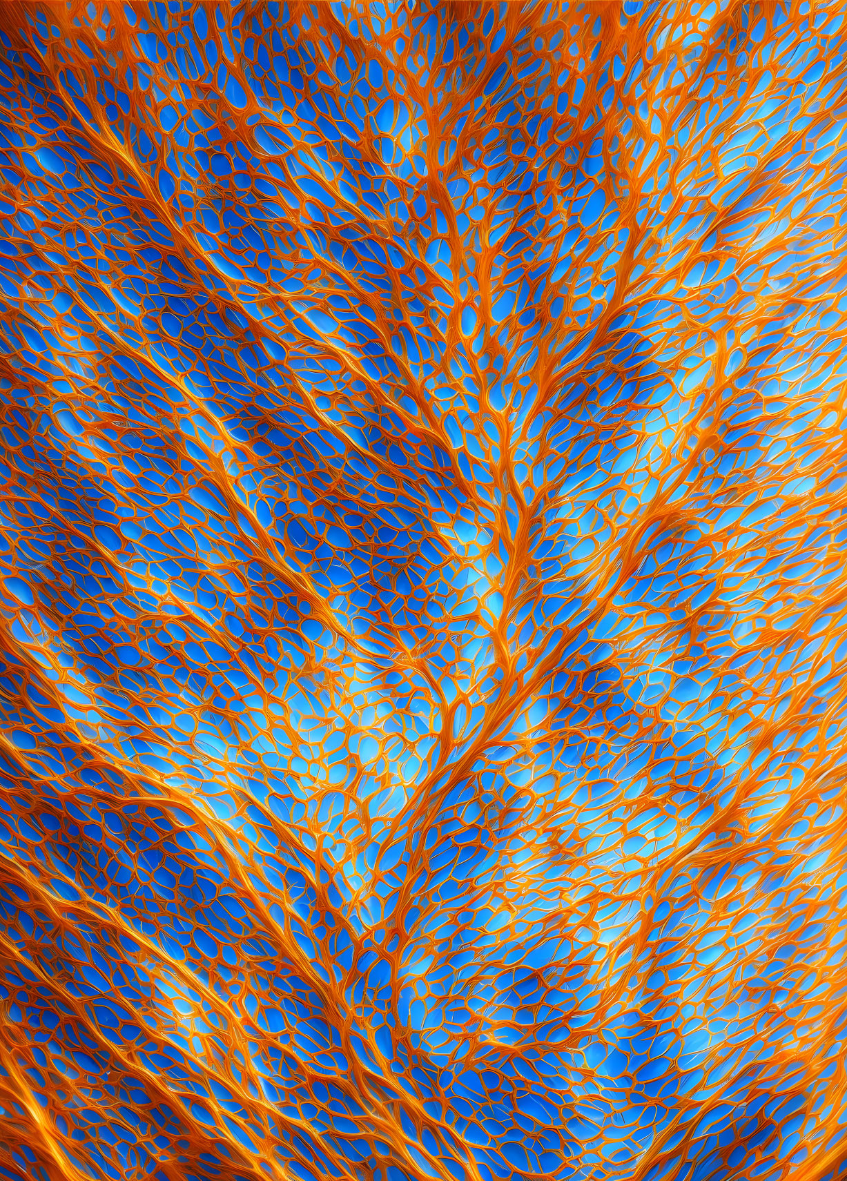 Orange Branching Structures on Blue Background: Abstract Neural or Coral Networks