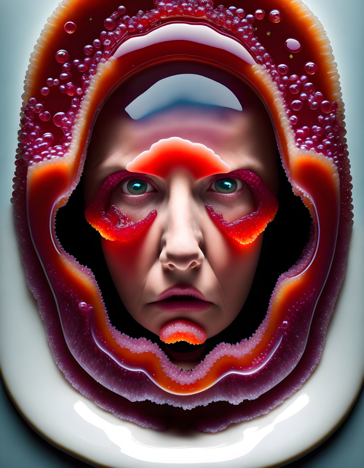 Surreal portrait: face in octopus with tentacles