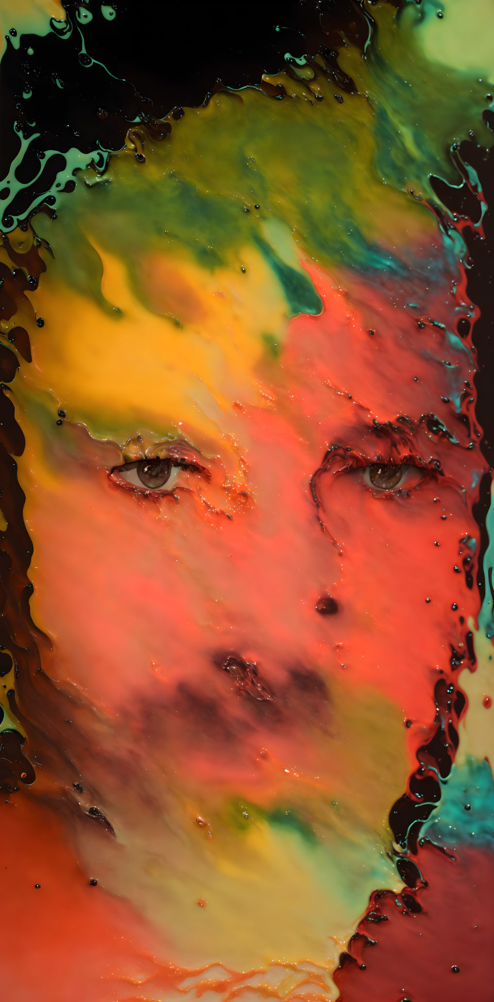 Colorful Abstract Fluid Art: Face-Like Pattern with Eyes and Nose