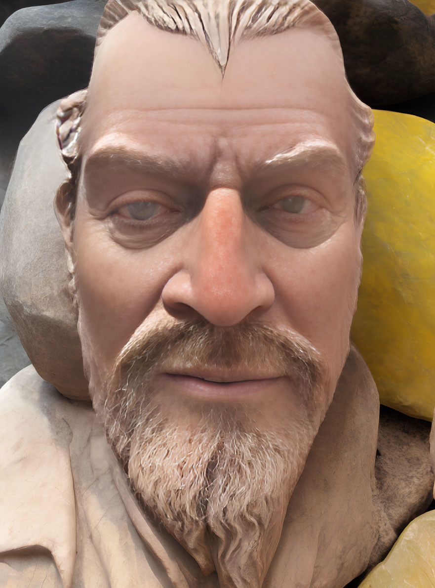 Detailed digital sculpture of a man with beard and mustache.