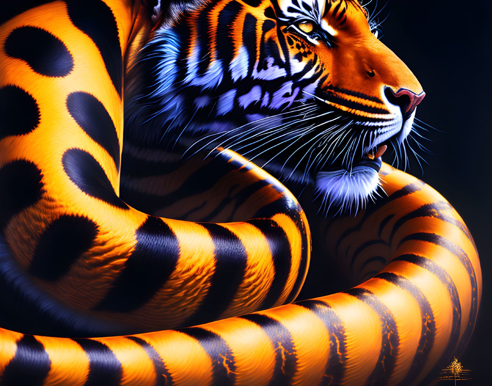 Digital Art: Tiger and Snake Merge in Swirling Patterns