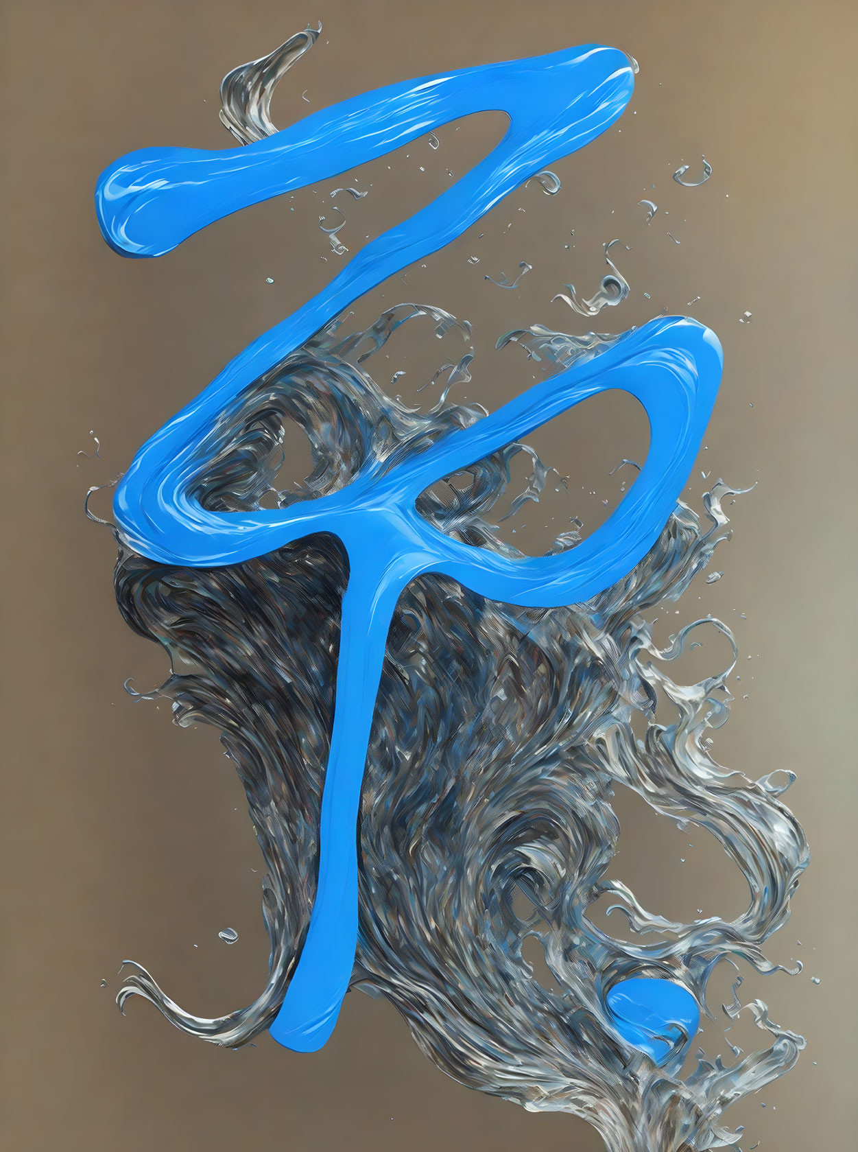 Dynamic Blue Liquid Swirl on Brown Background Art Abstraction